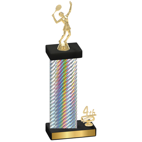 Accented Single Silver Carbon Fiber Fourth Place Tennis Trophy