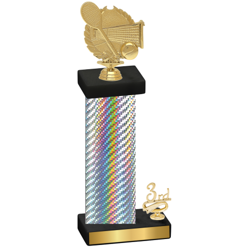 Accented Single Silver Carbon Fiber Third Place Tennis Trophy