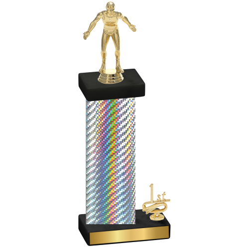 Accented Single Silver Carbon Fiber First Place Wrestling Trophy