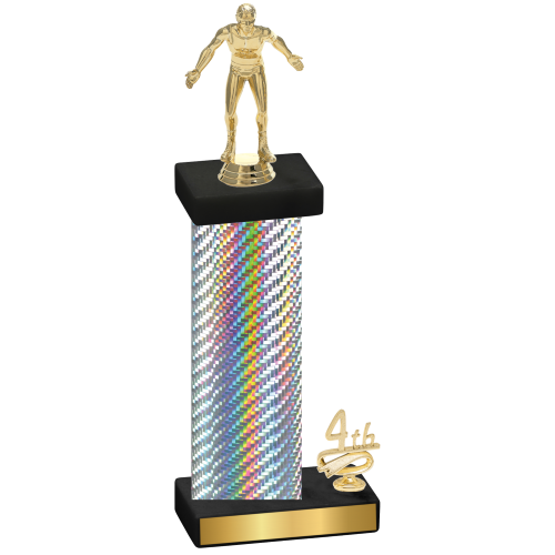 Accented Single Silver Carbon Fiber Fourth Place Wrestling Trophy