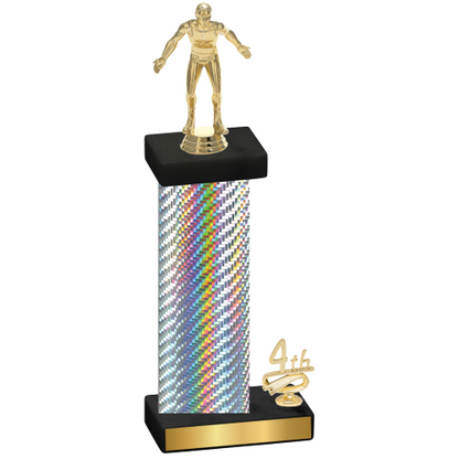 Accented Single Silver Carbon Fiber Fourth Place Wrestling Trophy