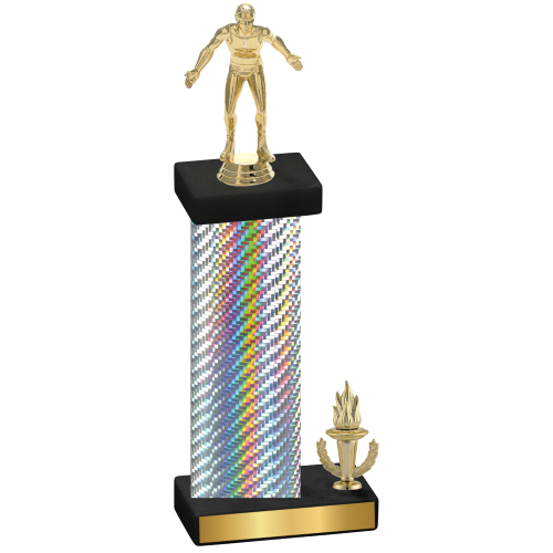 Accented Single Silver Carbon Fiber Victory Wrestling Trophy