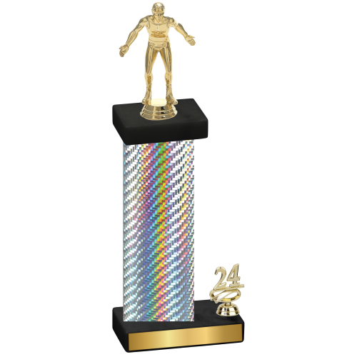 Accented Single Silver Carbon Fiber Year Wrestling Trophy