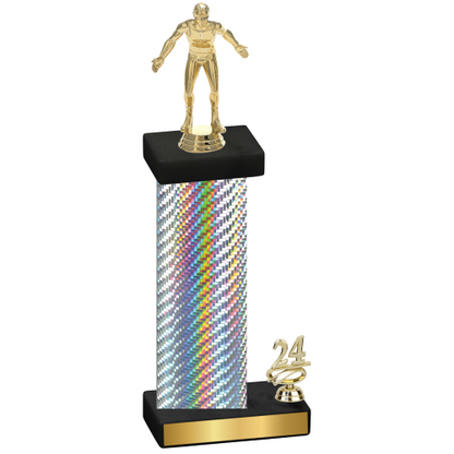 Accented Single Silver Carbon Fiber Year Wrestling Trophy