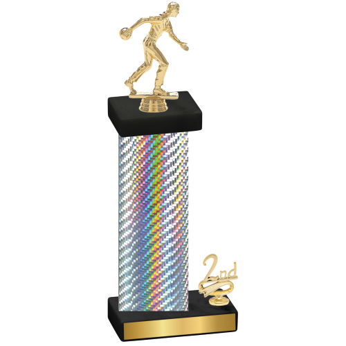 Accented Single Silver Carbon Fiber Second Place Bowling Trophy