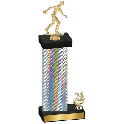 Accented Single Silver Carbon Fiber Year Bowling Trophy