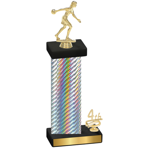 Accented Single Silver Carbon Fiber Fourth Place Bowling Trophy