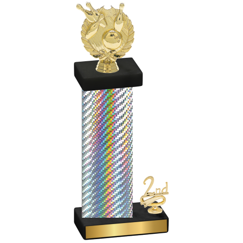 Accented Single Silver Carbon Fiber Second Place Bowling Trophy