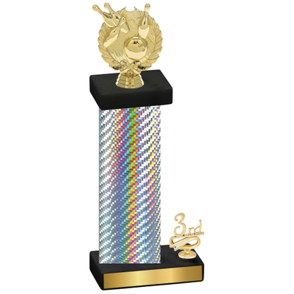 Accented Single Silver Carbon Fiber Third Place Bowling Trophy