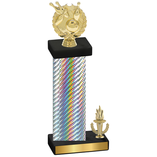 Accented Single Silver Carbon Fiber Victory Bowling Trophy