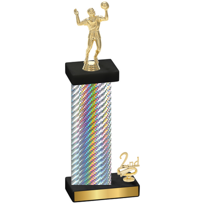 Accented Single Silver Carbon Fiber Second Place Volleyball Trophy