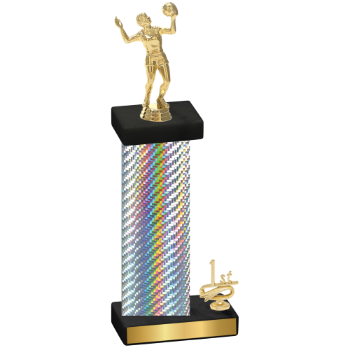 Accented Single Silver Carbon Fiber First Place Volleyball Trophy