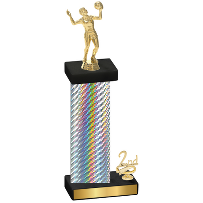 Accented Single Silver Carbon Fiber Second Place Volleyball Trophy