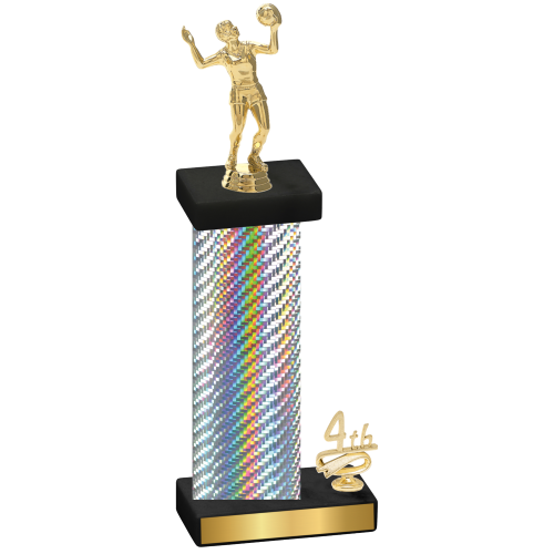 Accented Single Silver Carbon Fiber Fourth Place Volleyball Trophy