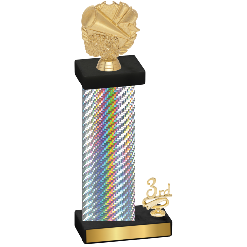 Accented Single Silver Carbon Fiber Third Place Cheerleading Trophy