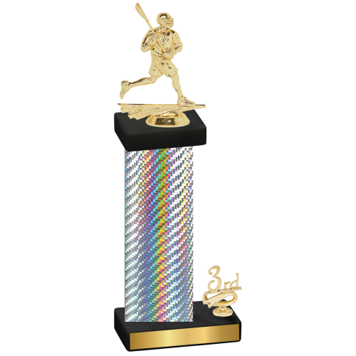 Accented Single Silver Carbon Fiber Third Place Lacrosse Trophy