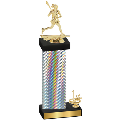 Accented Single Silver Carbon Fiber First Place Lacrosse Trophy