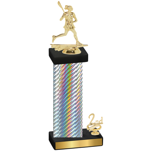 Accented Single Silver Carbon Fiber Second Place Lacrosse Trophy