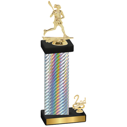 Accented Single Silver Carbon Fiber Second Place Lacrosse Trophy