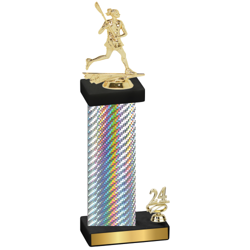 Accented Single Silver Carbon Fiber Year Lacrosse Trophy