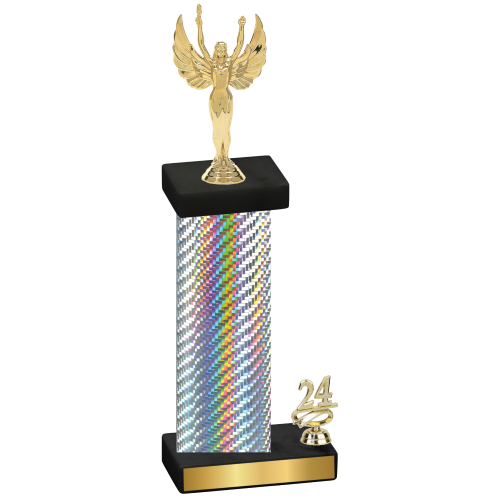 Accented Single Silver Carbon Fiber Year Victory Trophy