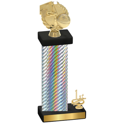 Accented Single Silver Carbon Fiber First Place Basketball Trophy