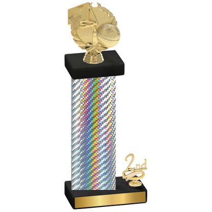 Accented Single Silver Carbon Fiber Second Place Basketball Trophy