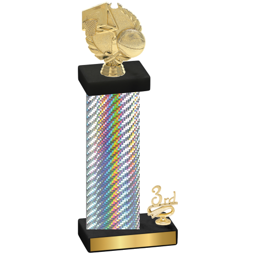 Accented Single Silver Carbon Fiber Third Place Basketball Trophy