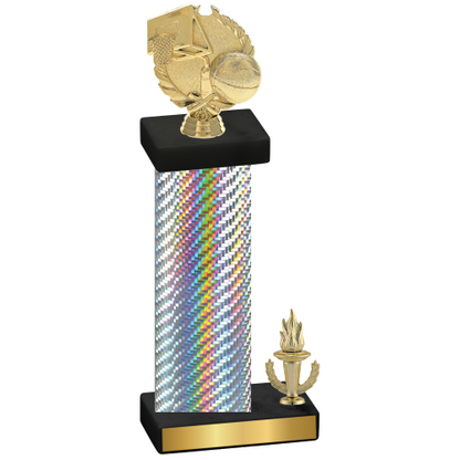 Accented Single Silver Carbon Fiber Victory Basketball Trophy