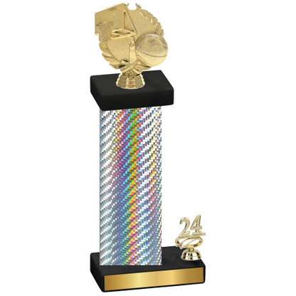 Accented Single Silver Carbon Fiber Year Basketball Trophy