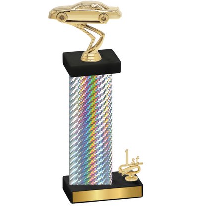 Accented Single Silver Carbon Fiber First Place Cars Trophy