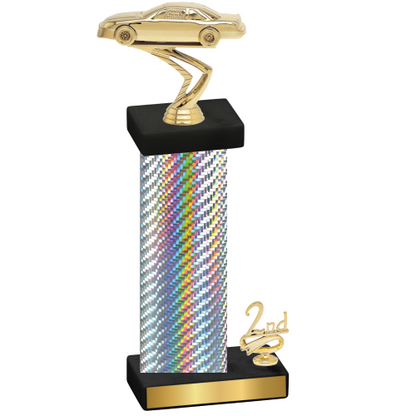 Accented Single Silver Carbon Fiber Second Place Cars Trophy