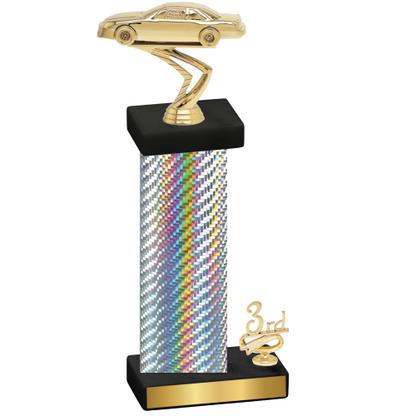 Accented Single Silver Carbon Fiber Third Place Cars Trophy