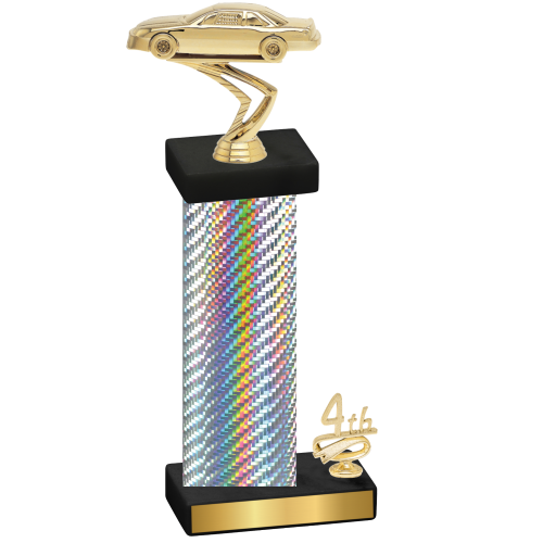 Accented Single Silver Carbon Fiber Fourth Place Cars Trophy