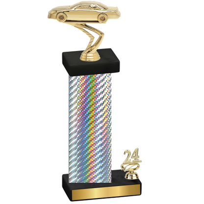 Accented Single Silver Carbon Fiber Year Cars Trophy