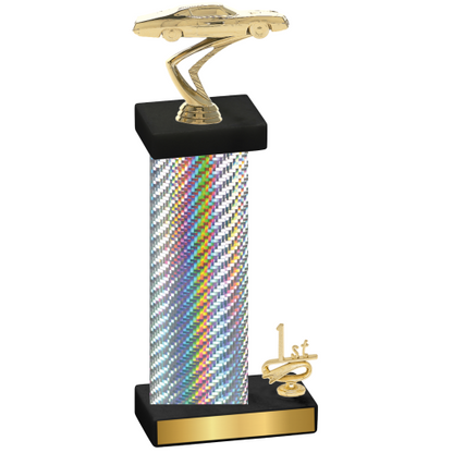 Accented Single Silver Carbon Fiber First Place Cars Trophy