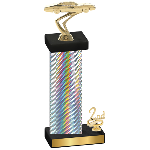 Accented Single Silver Carbon Fiber Second Place Cars Trophy