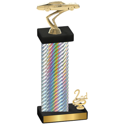 Accented Single Silver Carbon Fiber Second Place Cars Trophy