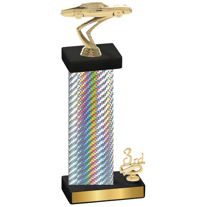 Accented Single Silver Carbon Fiber Third Place Cars Trophy