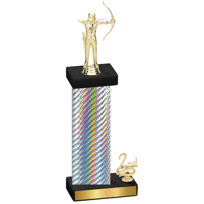 Accented Single Silver Carbon Fiber Second Place Archery Trophy