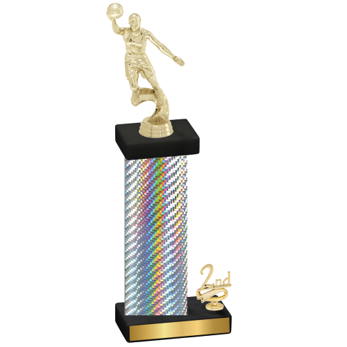 Accented Single Silver Carbon Fiber Second Place Basketball Trophy