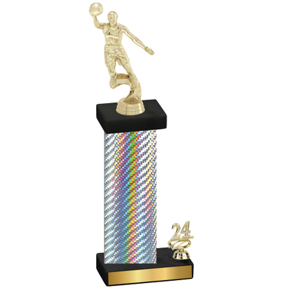 Accented Single Silver Carbon Fiber Year Basketball Trophy