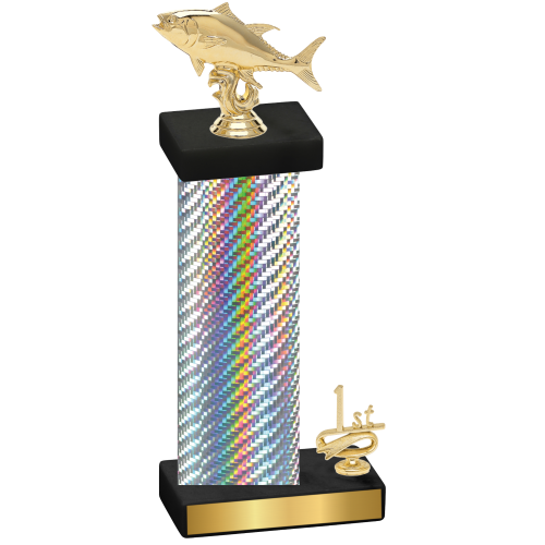 Accented Single Silver Carbon Fiber First Place Fishing Trophy