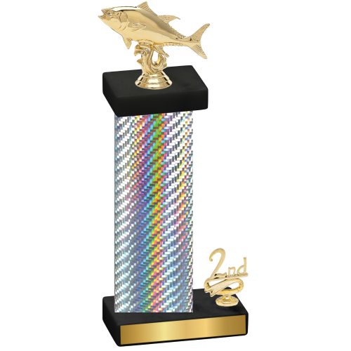 Accented Single Silver Carbon Fiber Second Place Fishing Trophy