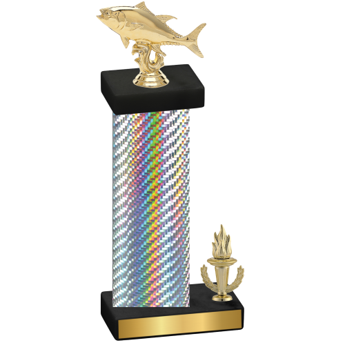 Accented Single Silver Carbon Fiber Victory Fishing Trophy