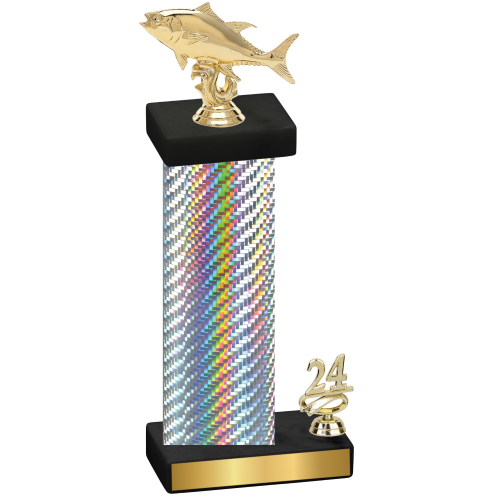 Accented Single Silver Carbon Fiber Year Fishing Trophy