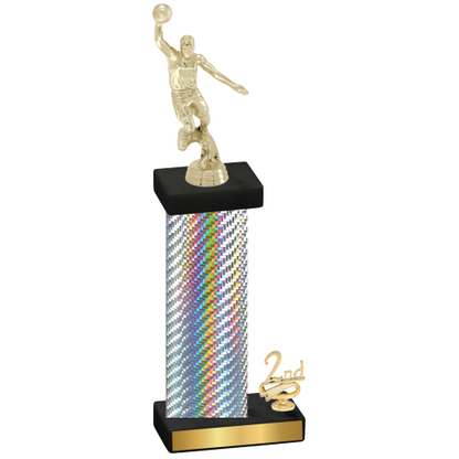 Accented Single Silver Carbon Fiber Second Place Basketball Trophy
