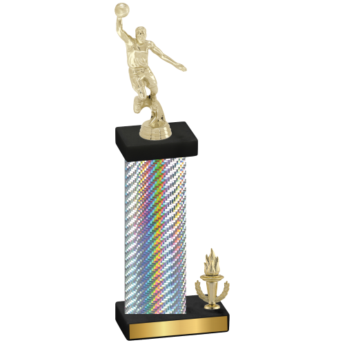 Accented Single Silver Carbon Fiber Victory Basketball Trophy