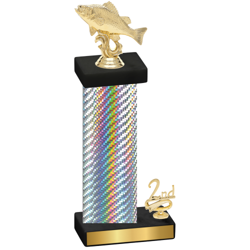 Accented Single Silver Carbon Fiber Second Place Fishing Trophy