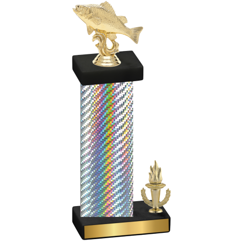 Accented Single Silver Carbon Fiber Victory Fishing Trophy